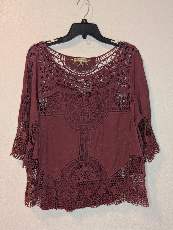 Democracy Tops - Democracy Crochet Lace Peasant Top - Burgundy